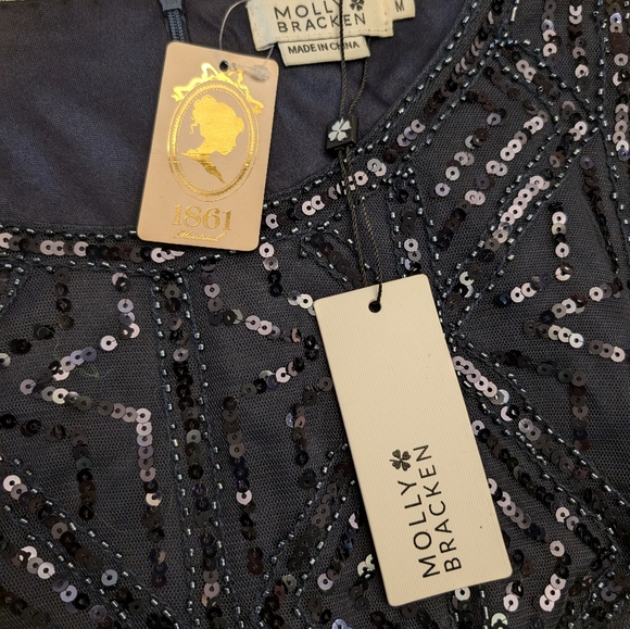 Molly Bracken BodyCon Sequin Dress Navy Blue Size MEDIUM - Picture 3 of 3